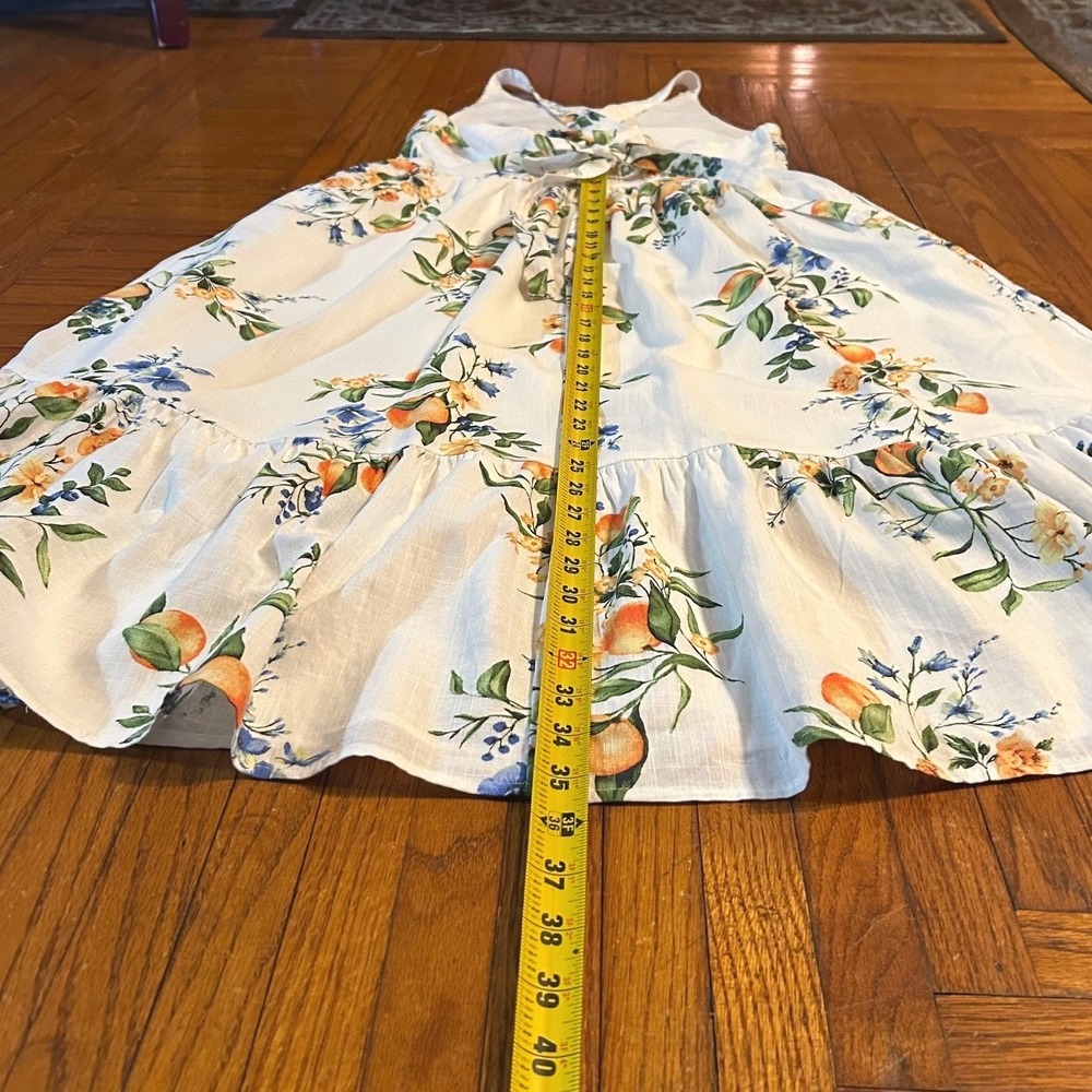 Citrus Botanical Midi Dress SZ S White Orange Mediterranean Vacation Resortwear - Picture 8 of 13